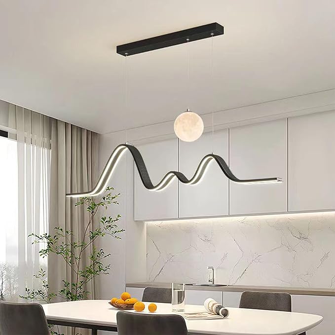 Lustre Moderne décorative Nordique en forme de Lune et Vague 